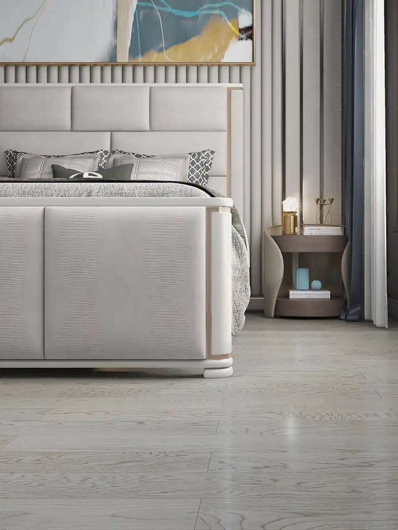 Pale engineered oak bedroom floor