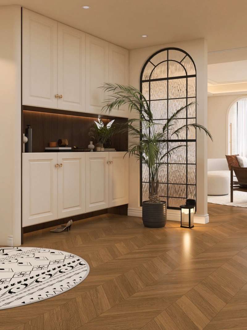 Warm oak chevron foyer